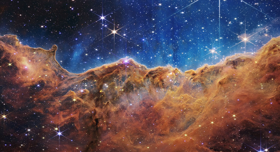 An image of the star-forming region in the Carina Nebula, taken by the James Webb Space Telescope. Credit: NASA, ESA, CSA, STScI.